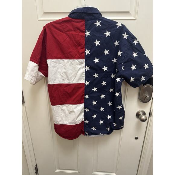Red Head American Flag Short Sleeve Button Size Large Patriotic 4th Of July - Picture 2 of 6